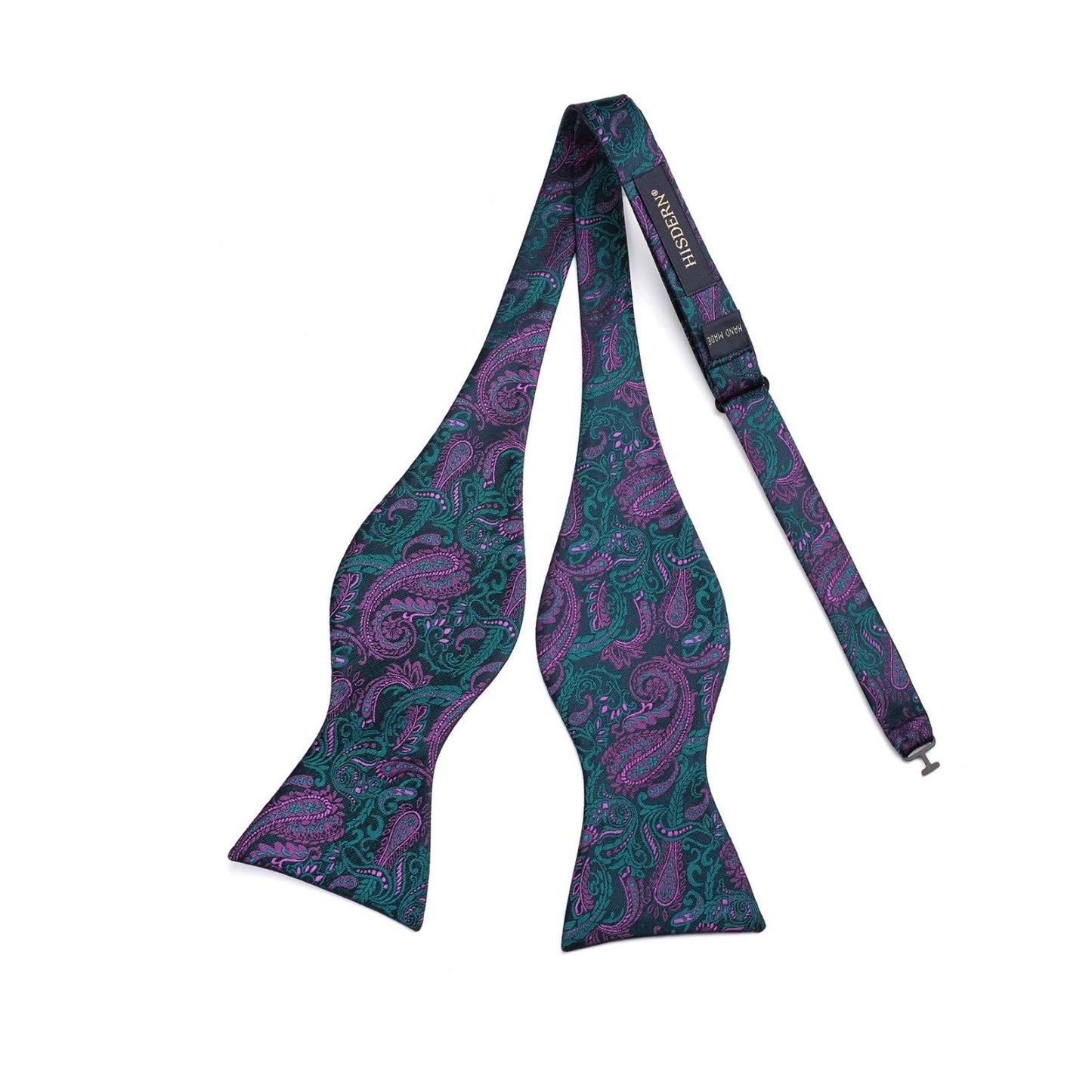 Hisdern Vintage Navy Blue And Purple Paisley Bow Tie Set for wedding