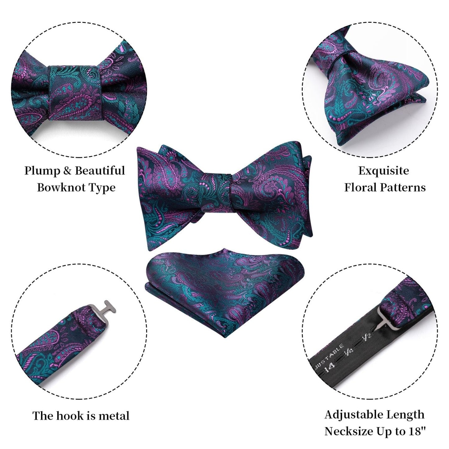 Hisdern Vintage Navy Blue And Purple Paisley Bow Tie Set for wedding