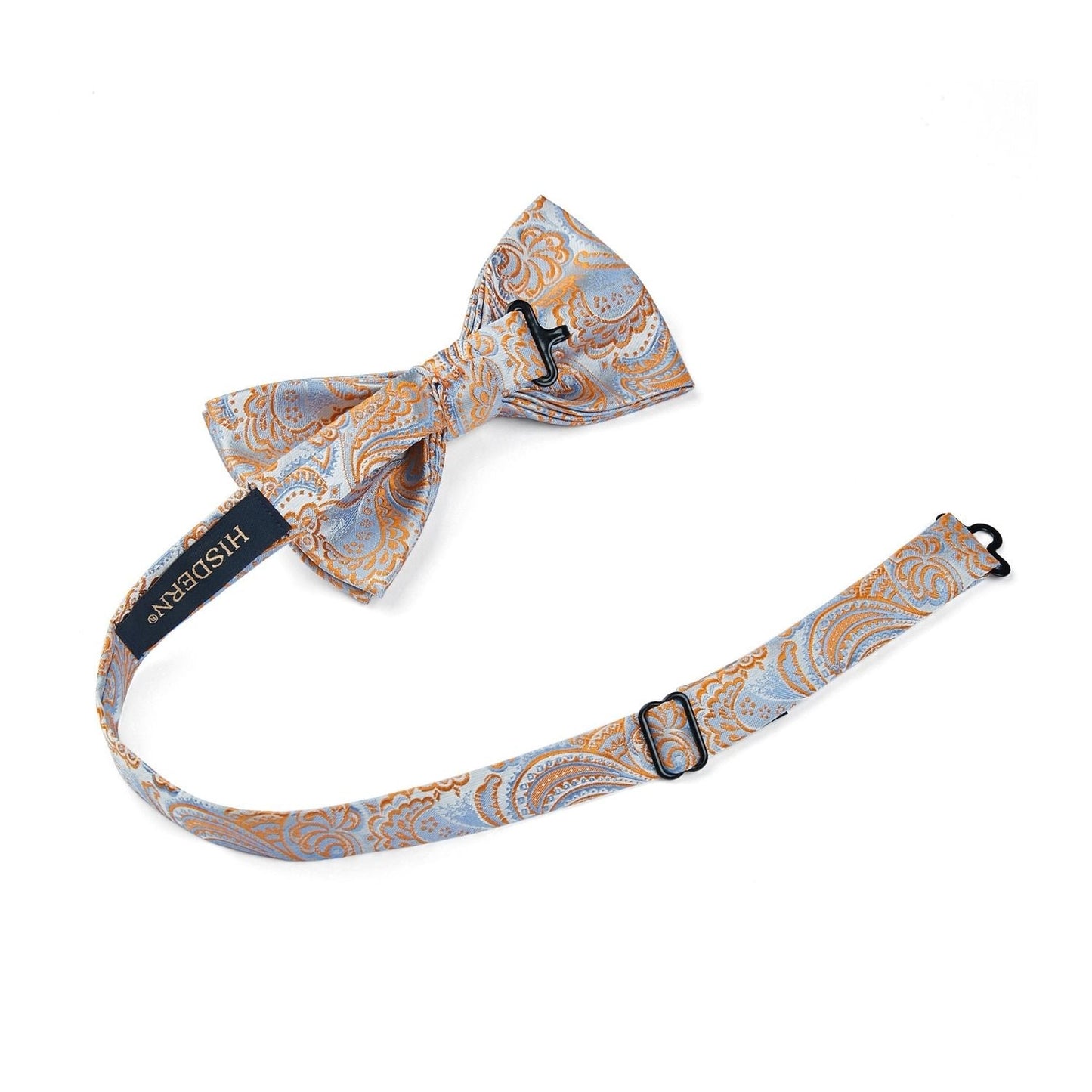 Hisdern Orange Blue Paisley Pre-Tied Bow Tie Set for Wedding