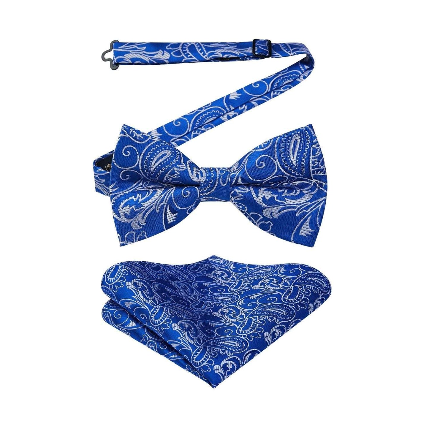 Hisdern Sapphire Blue Paisley Pre-Tied Bow Tie Set for Wedding