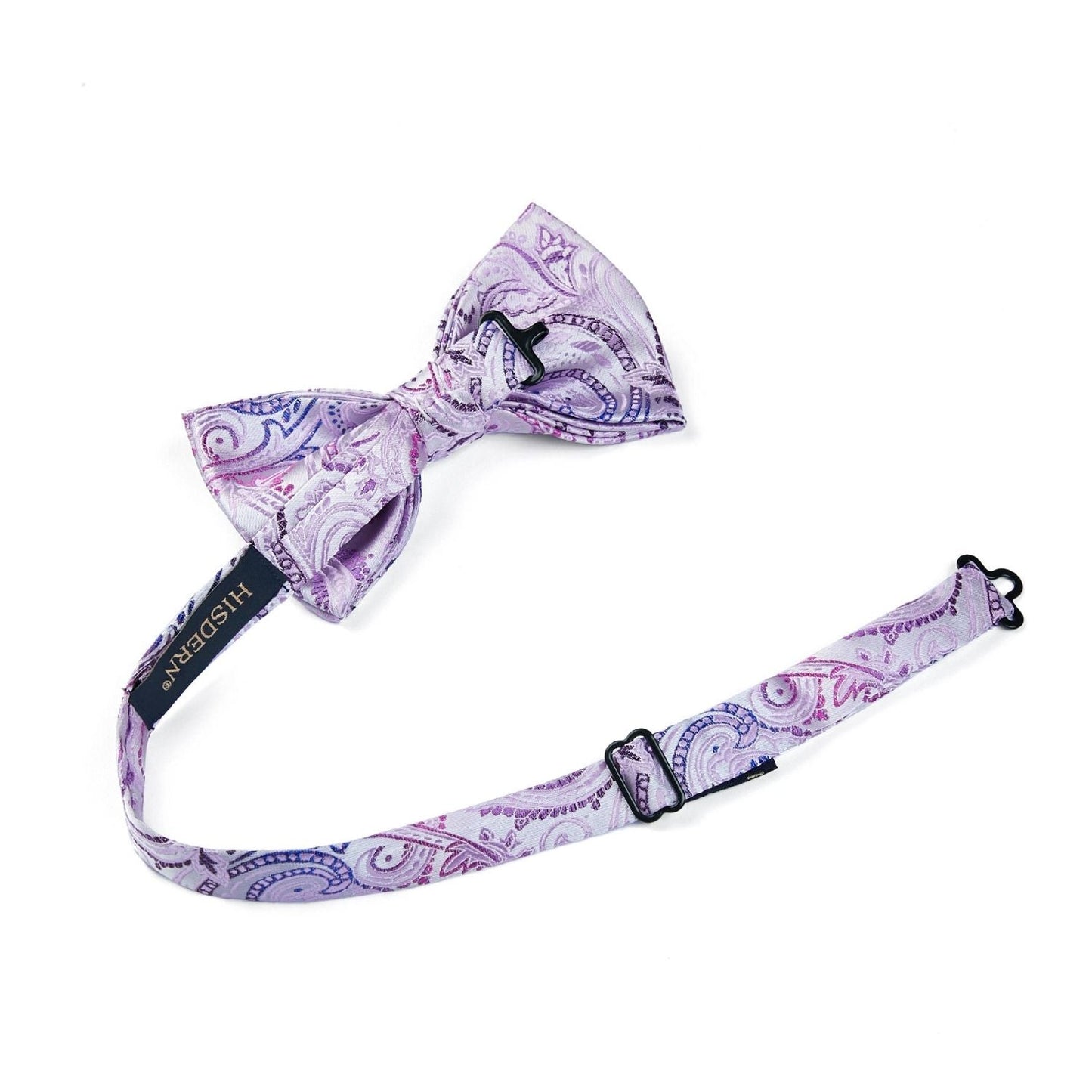 Hisdern Light Purple Paisley Pre-Tied Bow Tie Set for Wedding