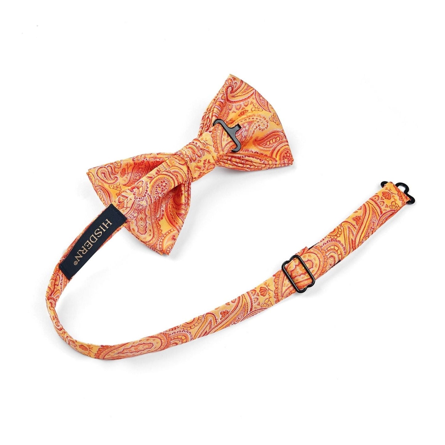 Hisdern Orange Paisley Pre-Tied Bow Tie Set for Wedding