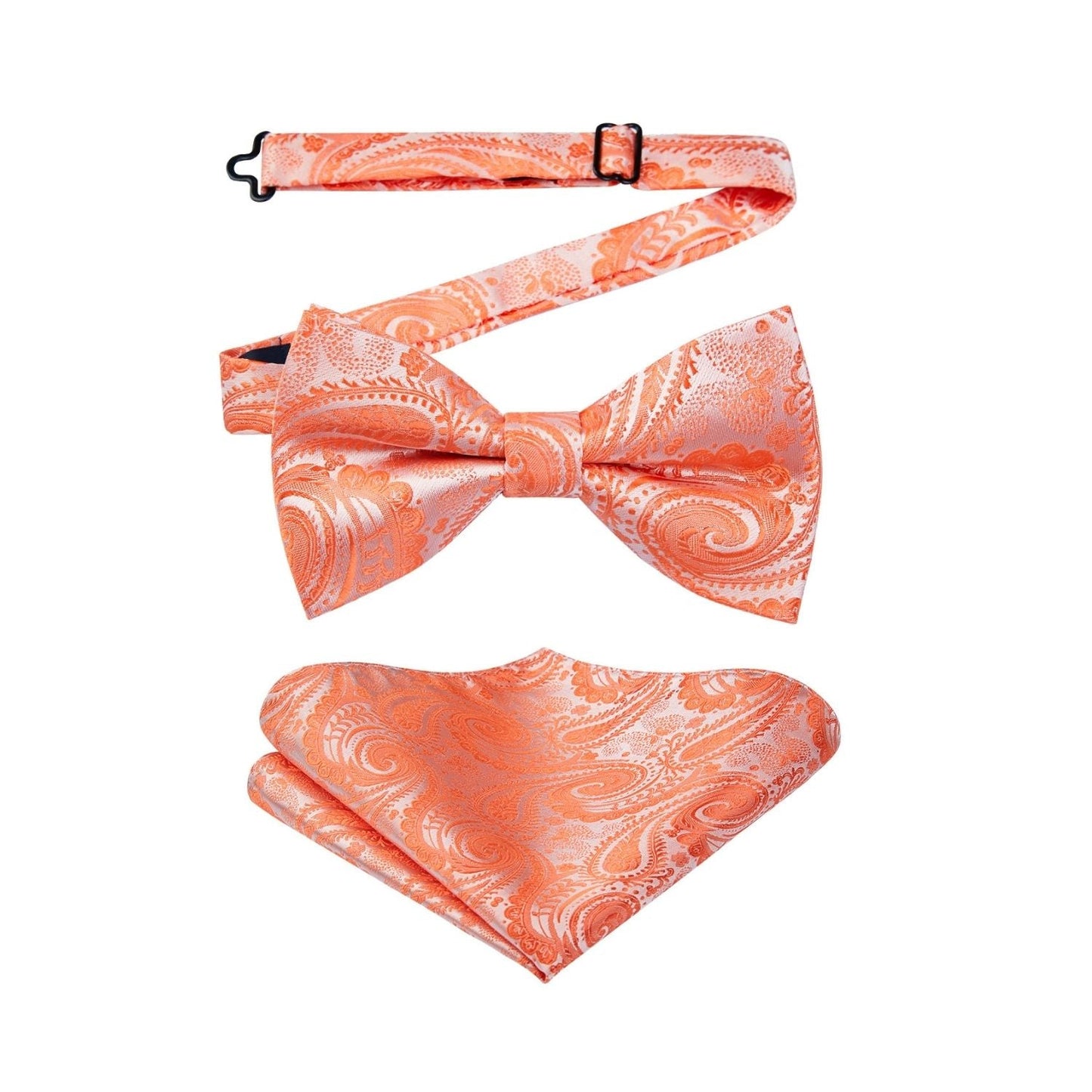 Hisdern Orange Paisley Pre-Tied Bow Tie Set for Wedding