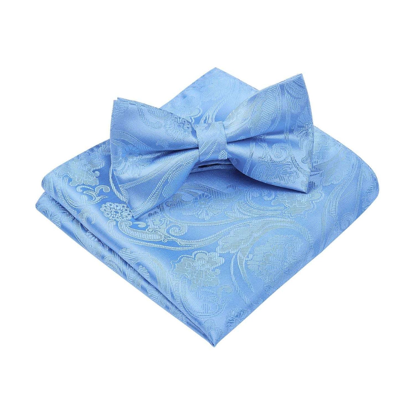 Hisdern Sky Blue Paisley Pre-Tied Bow Tie Set for Wedding