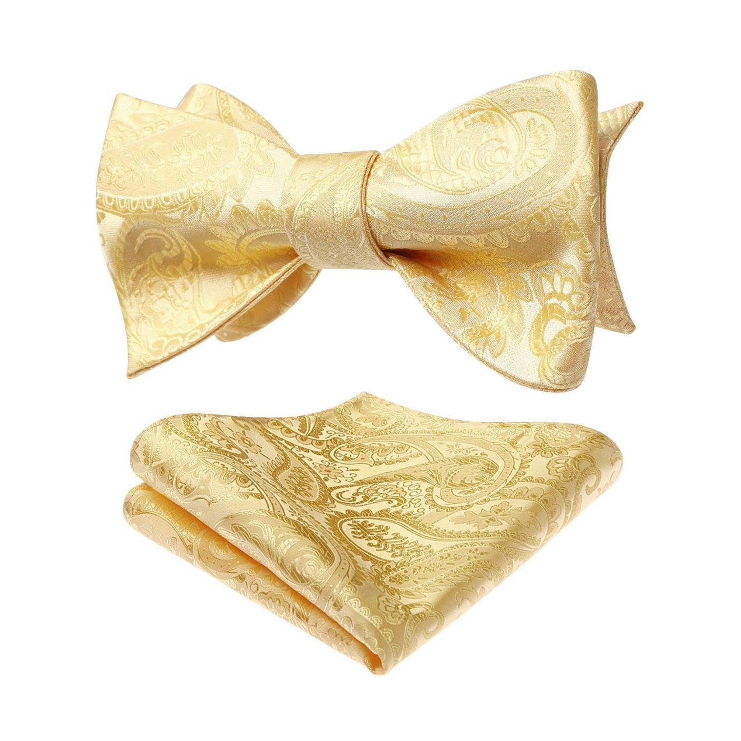 Hisdern Yellow Paisley Bow Tie Set For Evening Wear