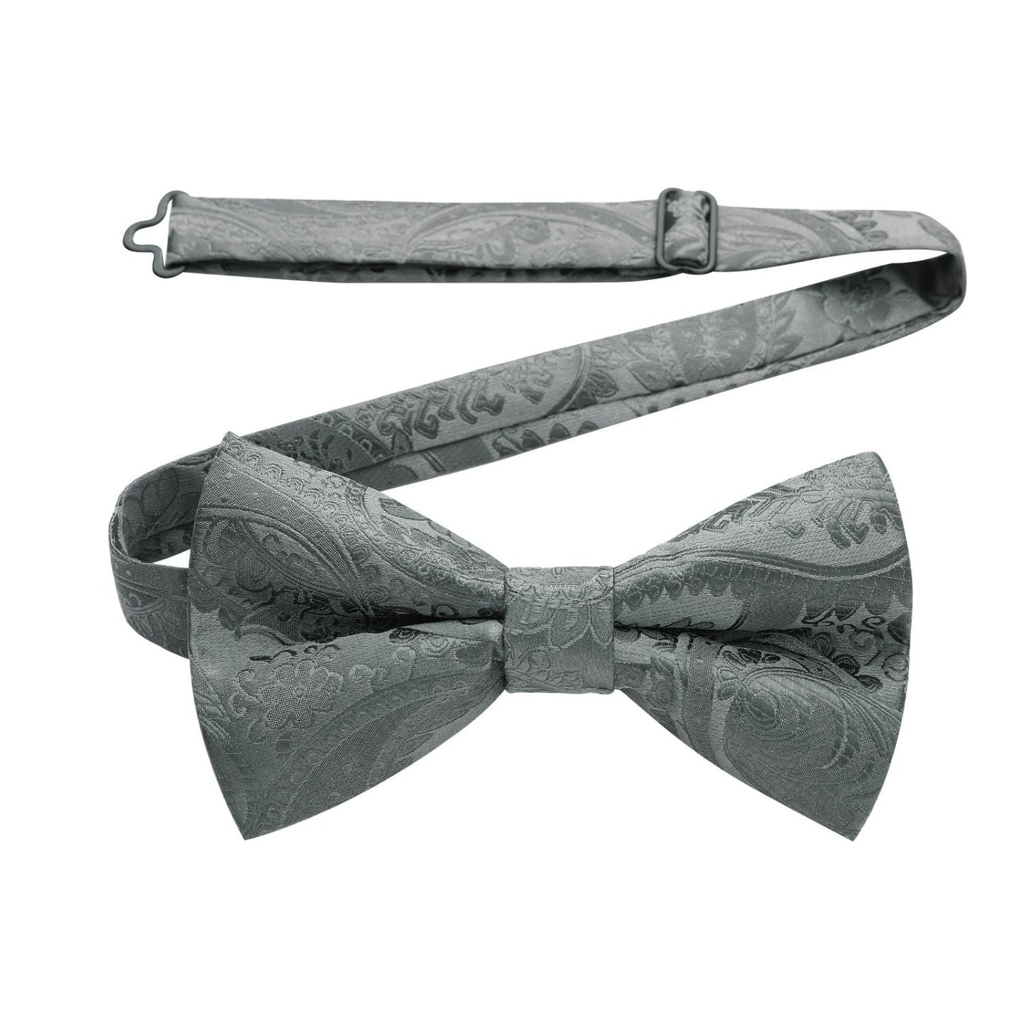 Hisdern Grey Paisley Pre-Tied Bow Tie Set for Wedding