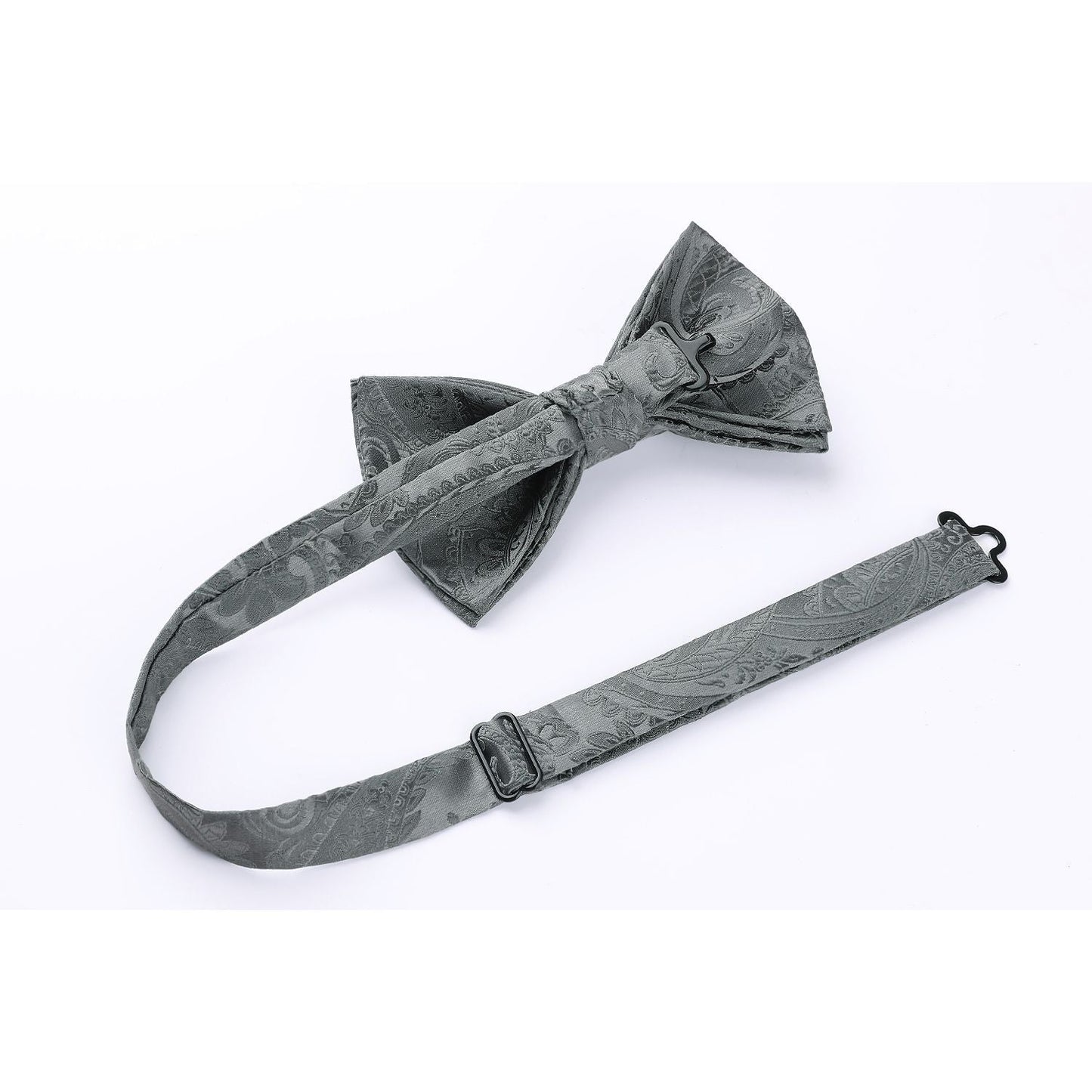 Hisdern Grey Paisley Pre-Tied Bow Tie Set for Wedding