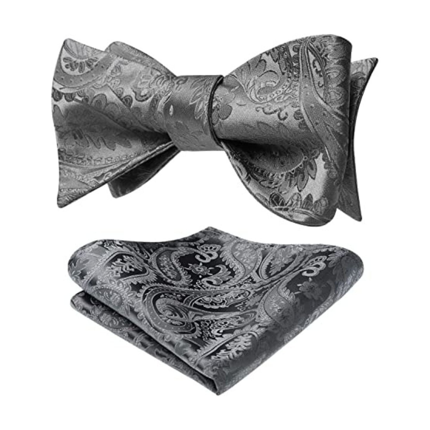 Hisdern Grey Paisley Bow Tie Set For Evening Wear
