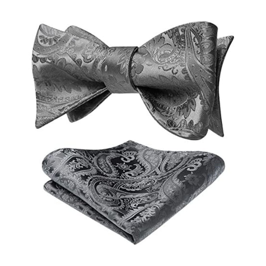 Hisdern Grey Paisley Bow Tie Set For Evening Wear