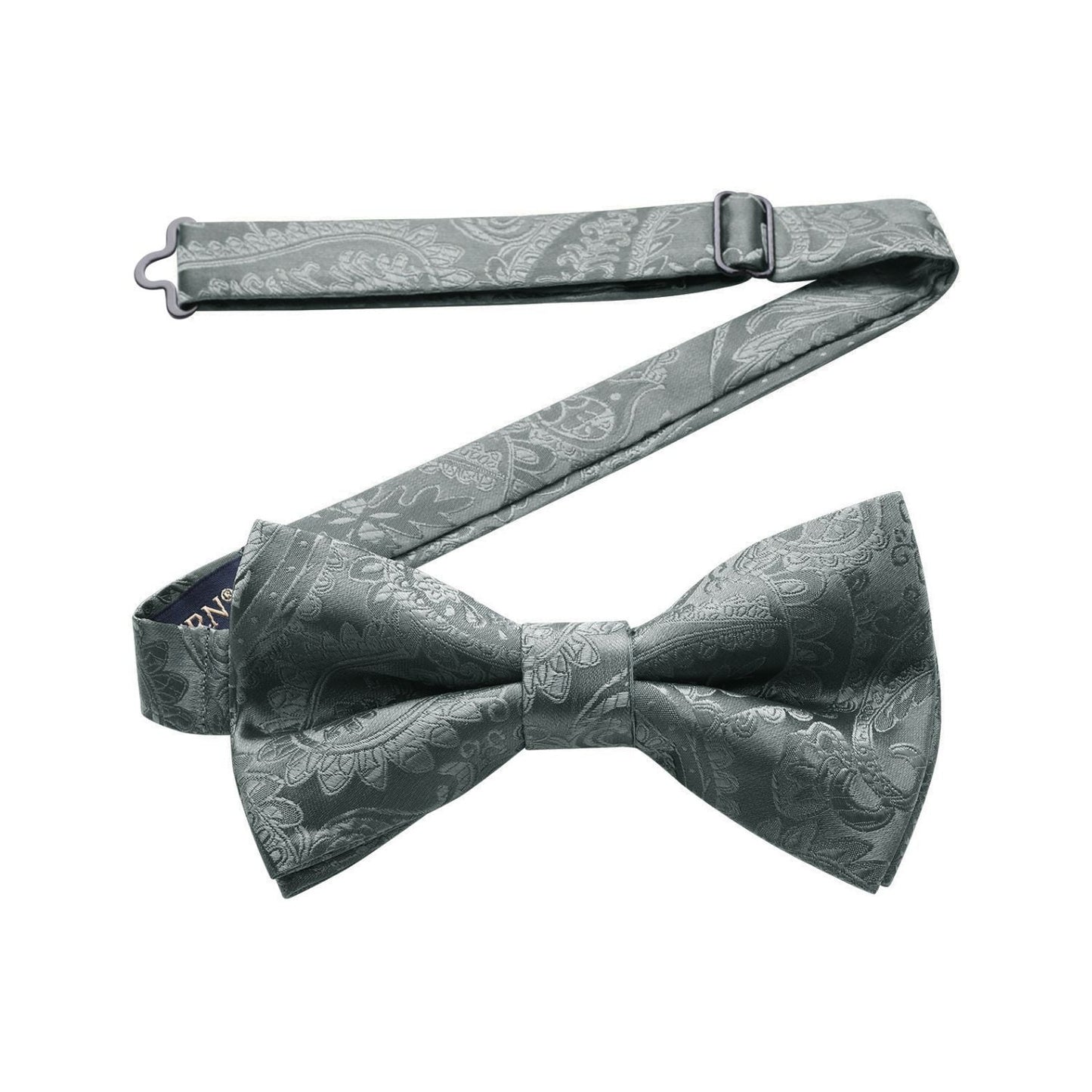 Hisdern Grey Paisley Pre-Tied Bow Tie Set for Wedding