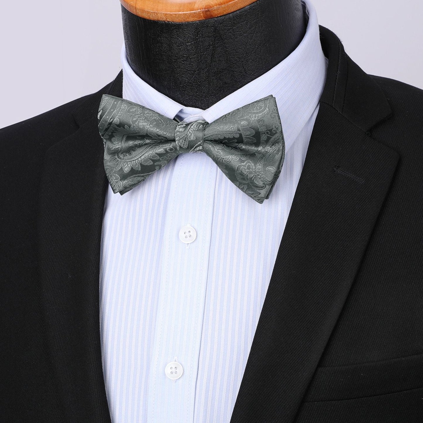 Hisdern Grey Paisley Pre-Tied Bow Tie Set for Wedding
