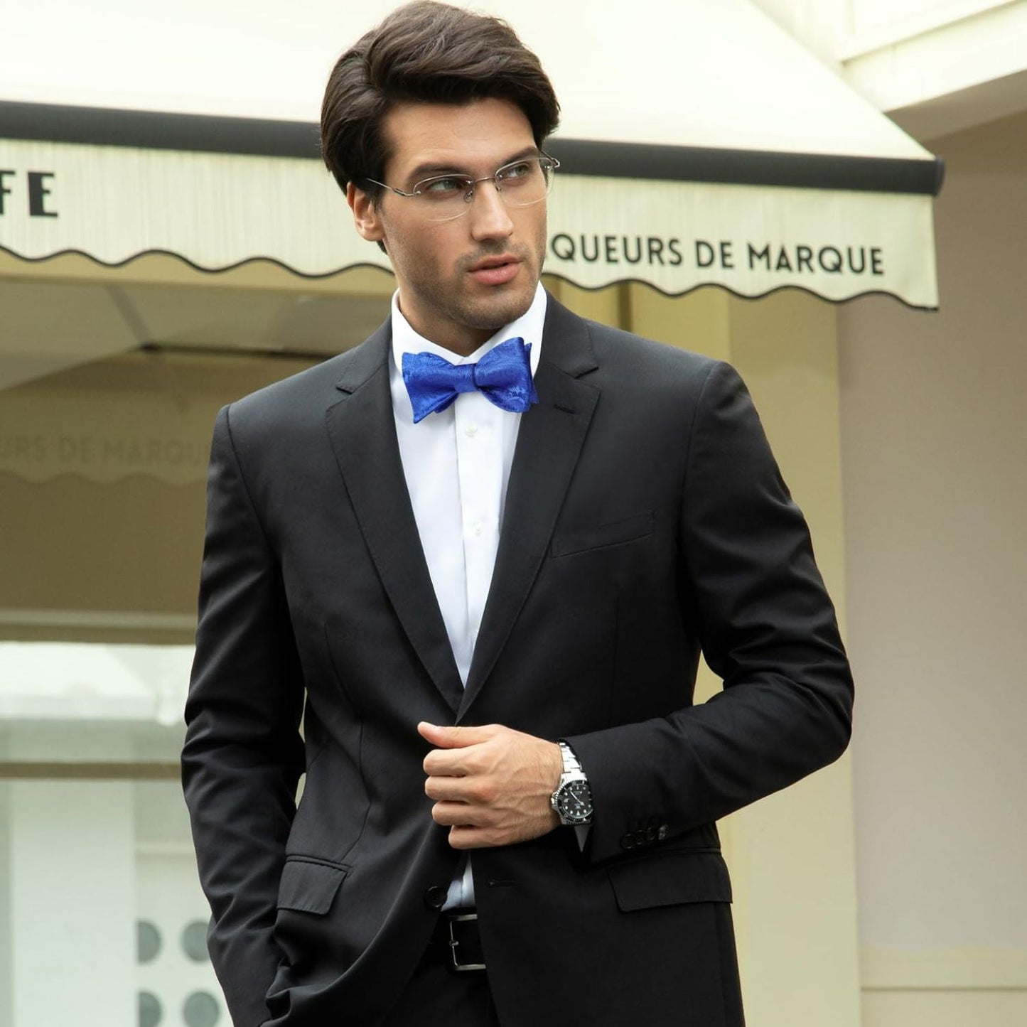 Hisdern Blue Paisley Bow Tie Set For Evening Wear