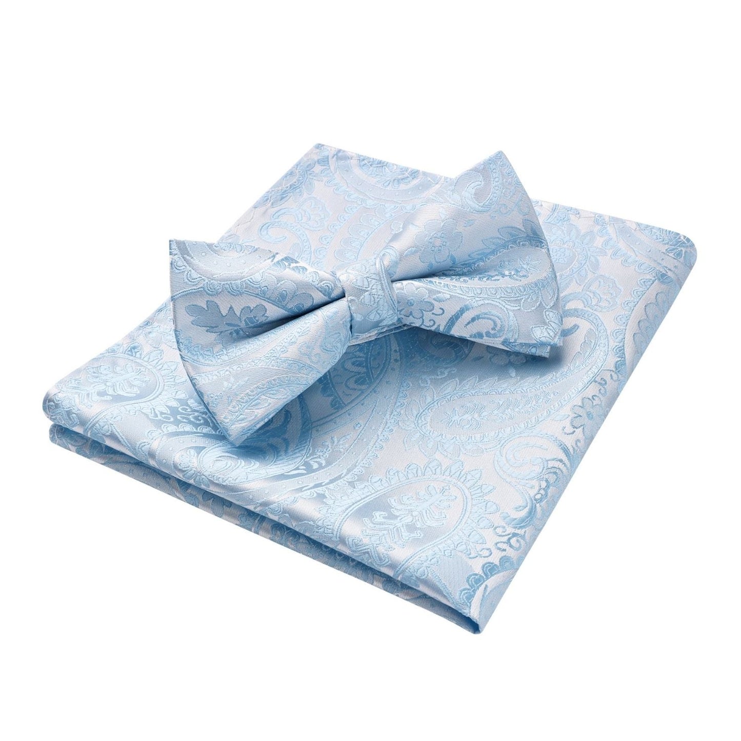 Hisdern Light Blue Paisley Pre-Tied Bow Tie Set for Wedding