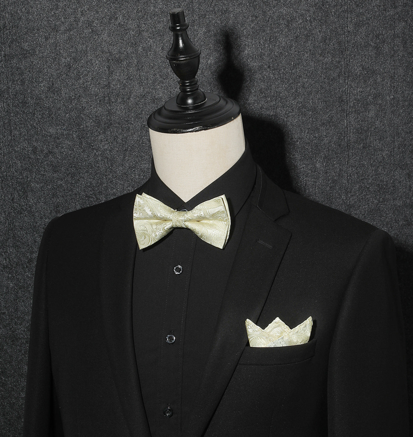 Hisdern Champagne Paisley Pre-Tied Bow Tie Set for Wedding