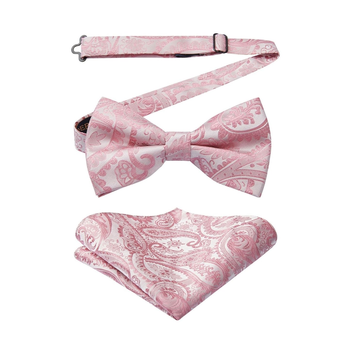 Hisdern Pink Paisley Pre-Tied Bow Tie Set for Wedding