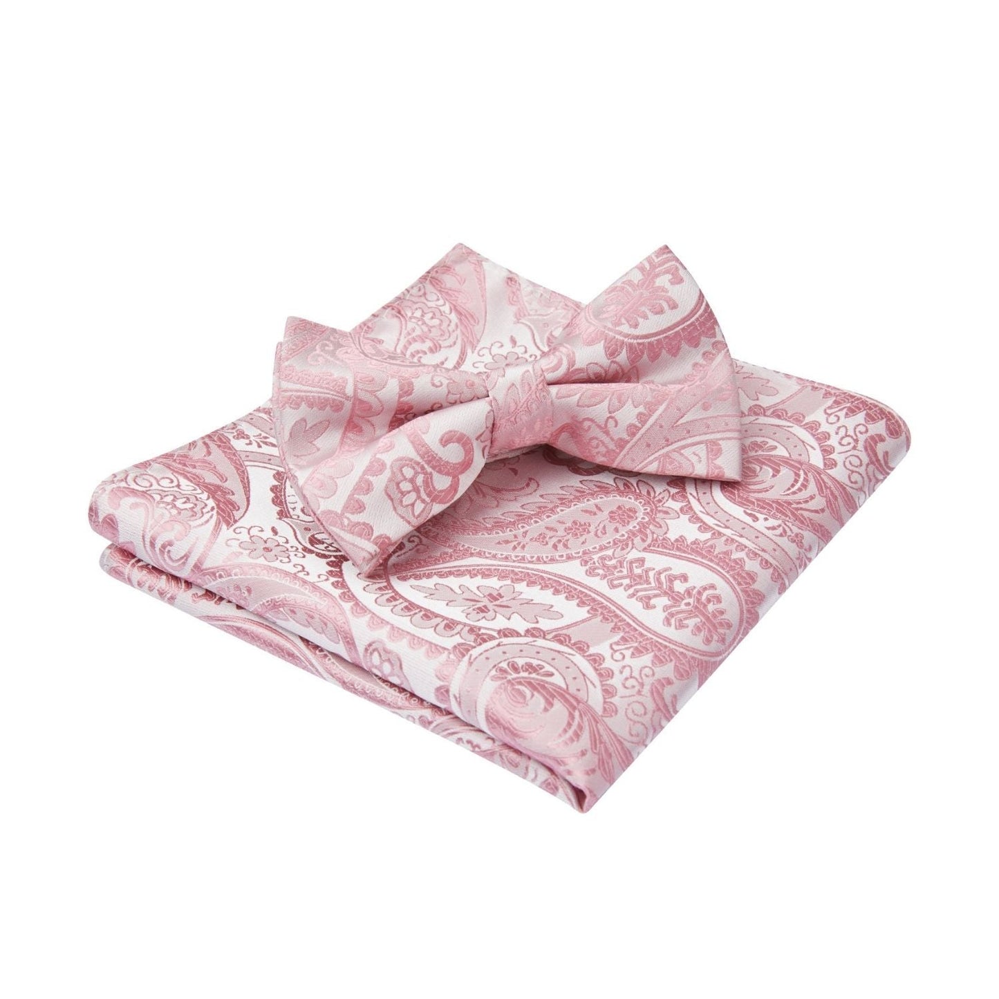 Hisdern Pink Paisley Pre-Tied Bow Tie Set for Wedding