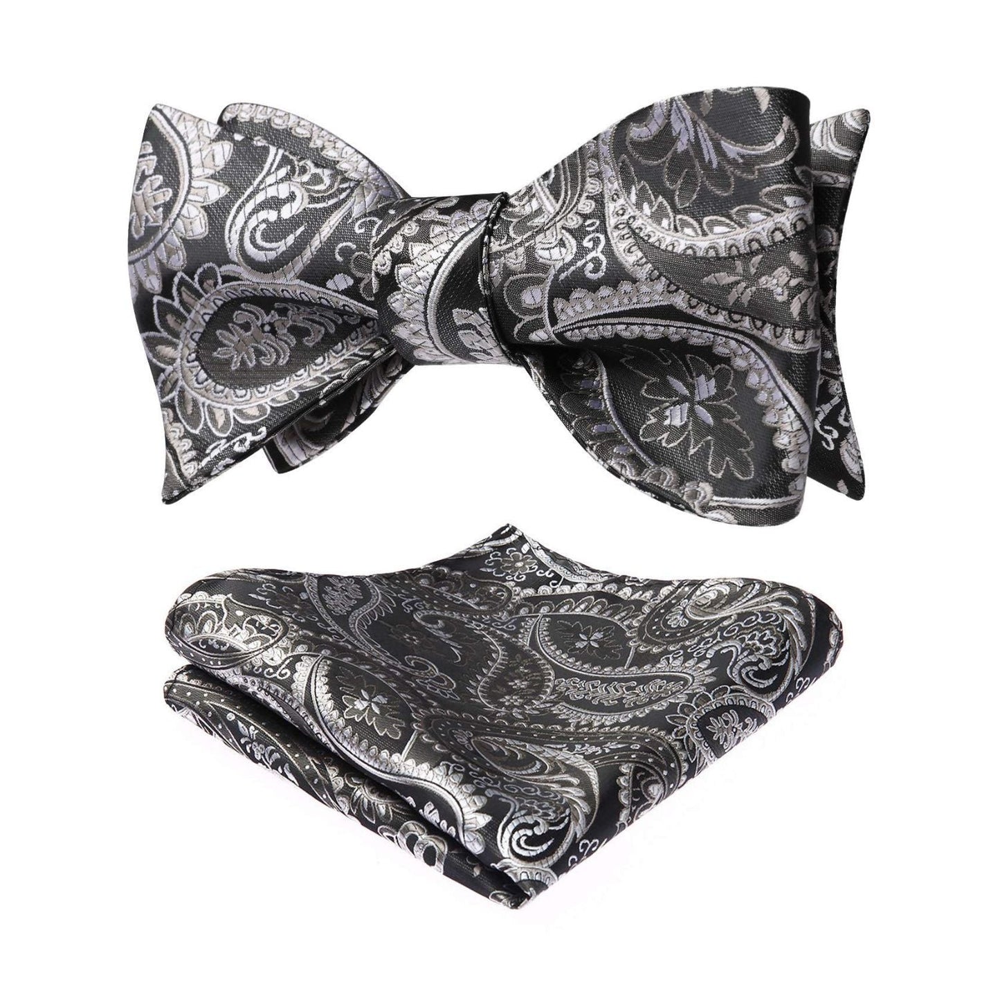 Hisdern Deep Grey Paisley Bow Tie Set For Evening Wear