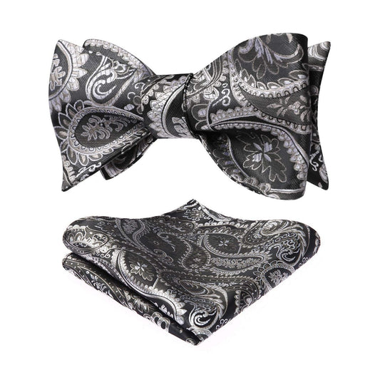 Hisdern Deep Grey Paisley Bow Tie Set For Evening Wear