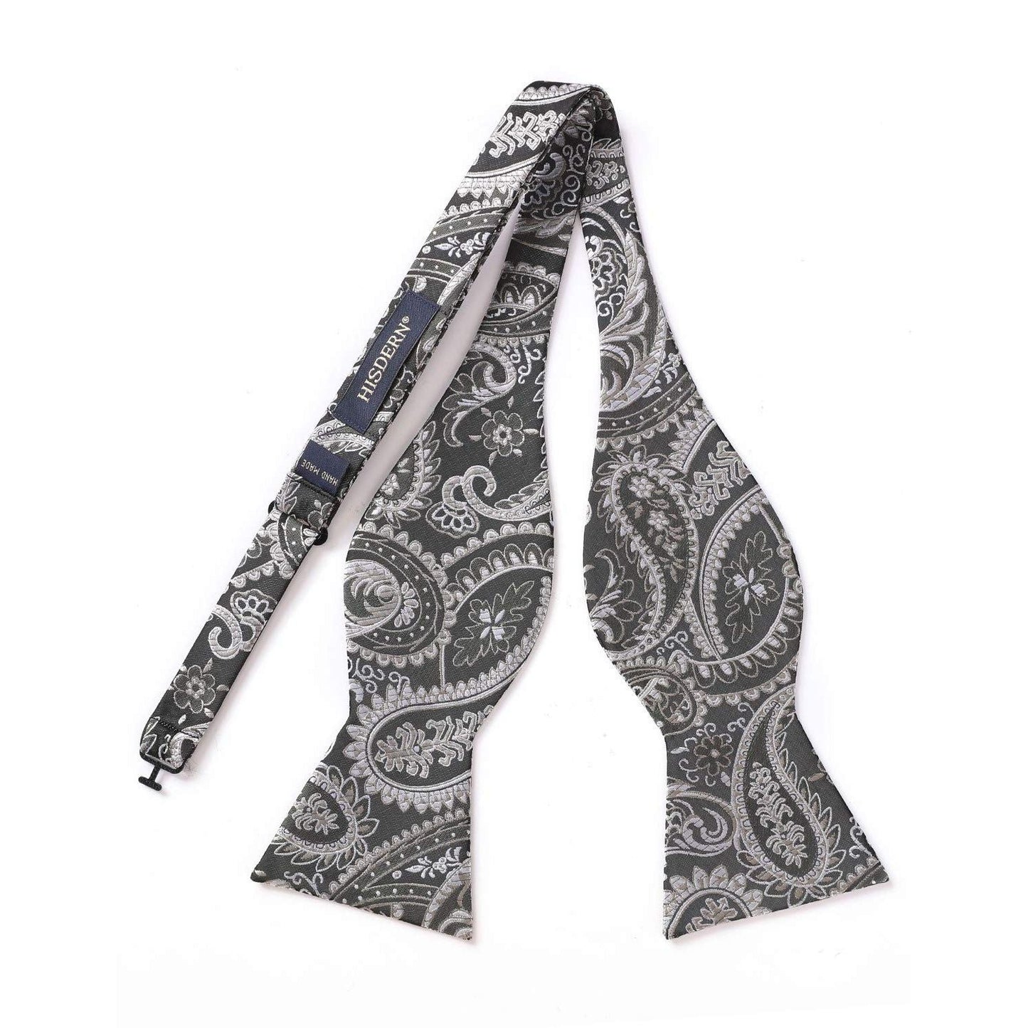 Hisdern Deep Grey Paisley Bow Tie Set For Evening Wear