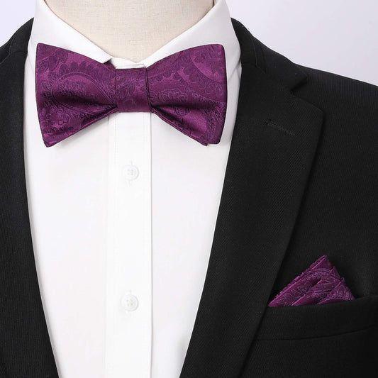 Hisdern Purple Paisley Bow Tie Set For Evening Wear