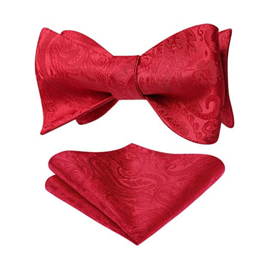 Hisdern Red Paisley Bow Tie Set For Evening Wear