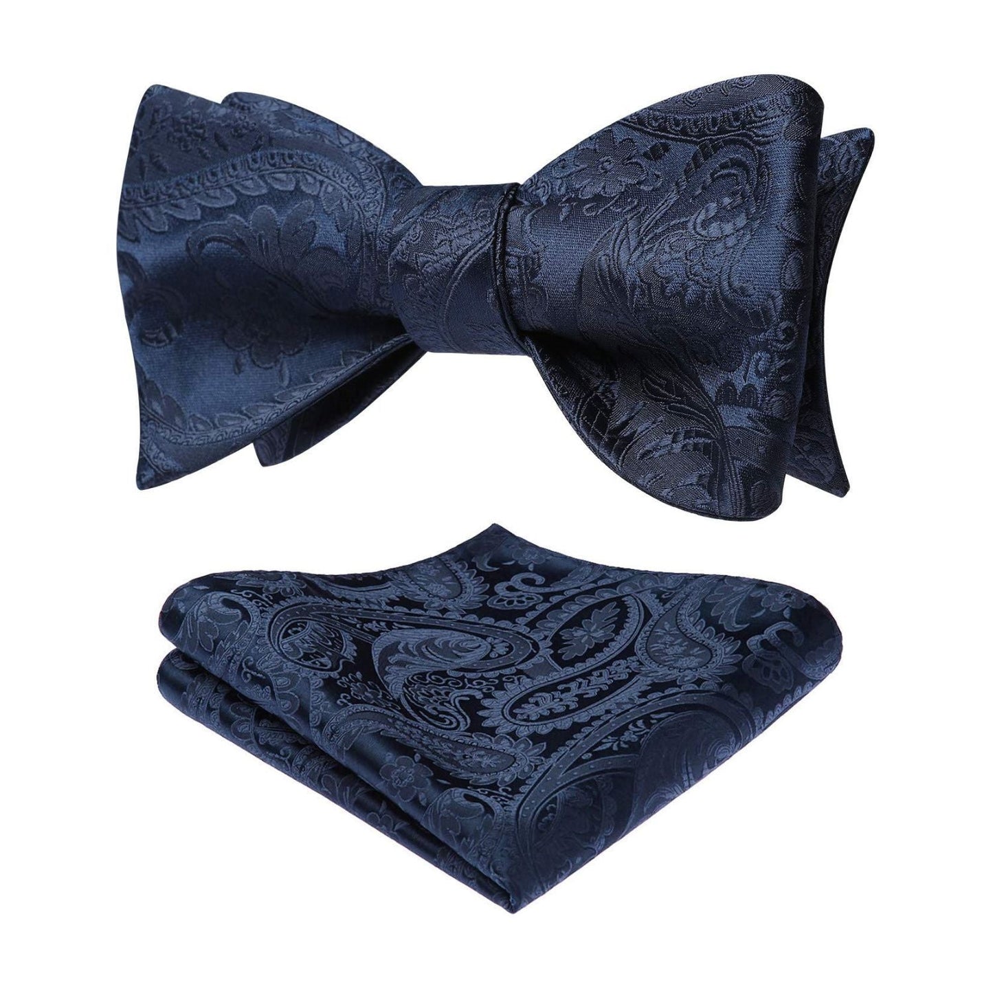Hisdern Navy Blue Paisley Bow Tie Set Groomsmen Wedding