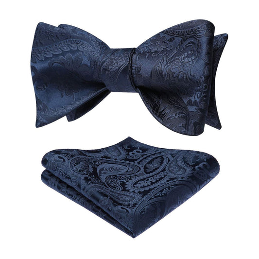 Hisdern Navy Blue Paisley Bow Tie Set Groomsmen Wedding