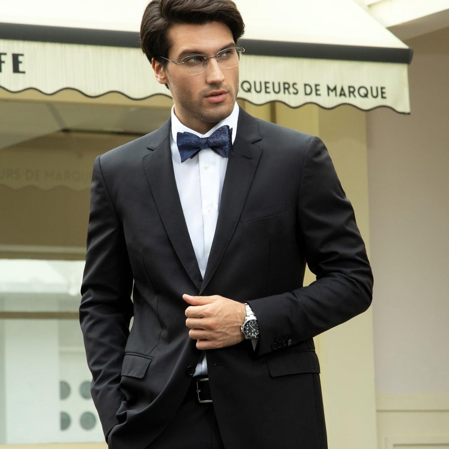Hisdern Navy Blue Paisley Bow Tie Set Groomsmen Wedding