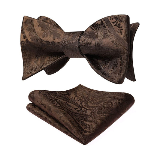 Hisdern Brown Paisley Bow Tie Set For Evening Wear