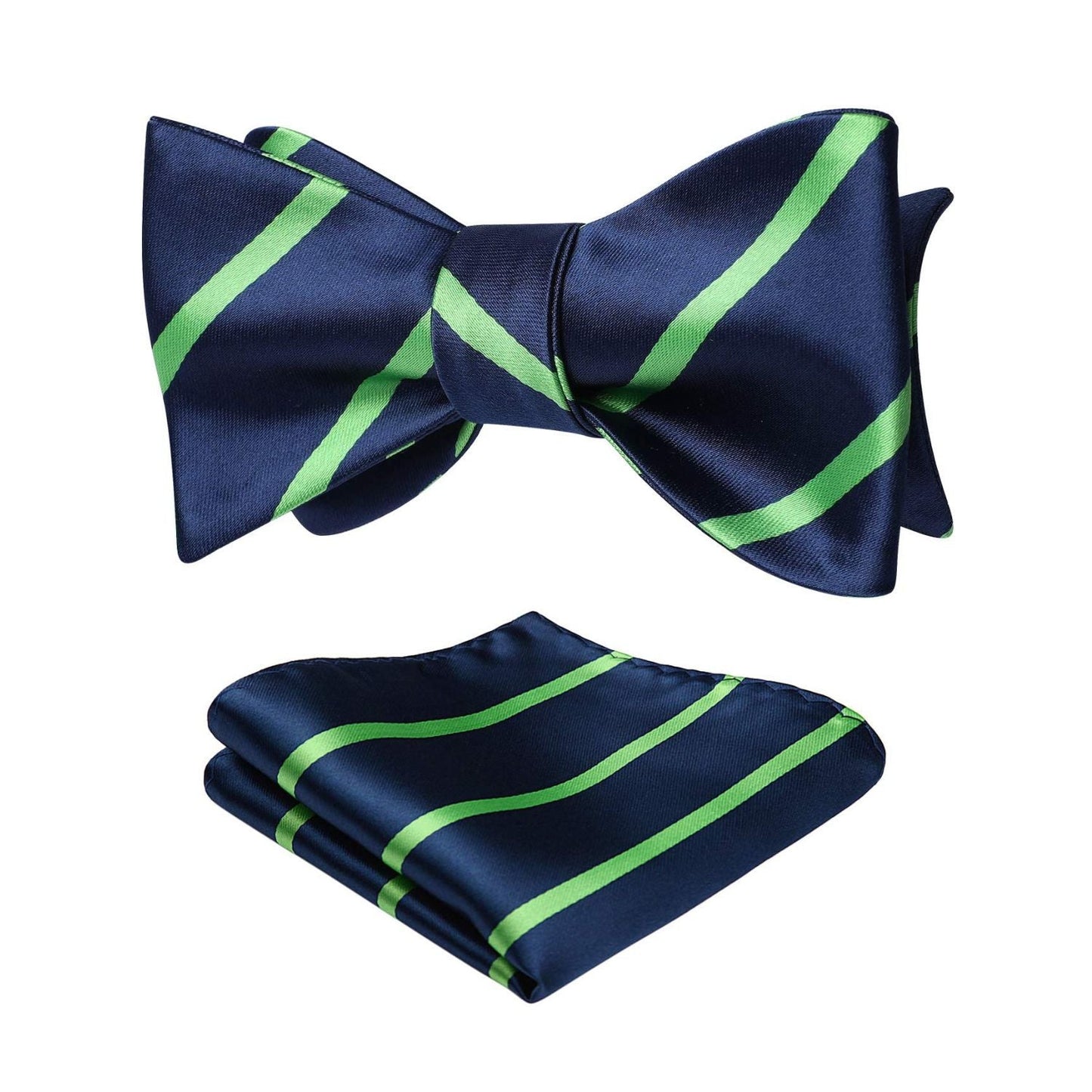 Hisdern Green Blue Striped Bow Tie Accessories Set For Evening Wear
