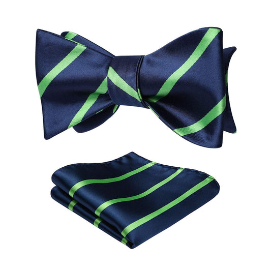 Hisdern Green Blue Striped Bow Tie Accessories Set For Evening Wear