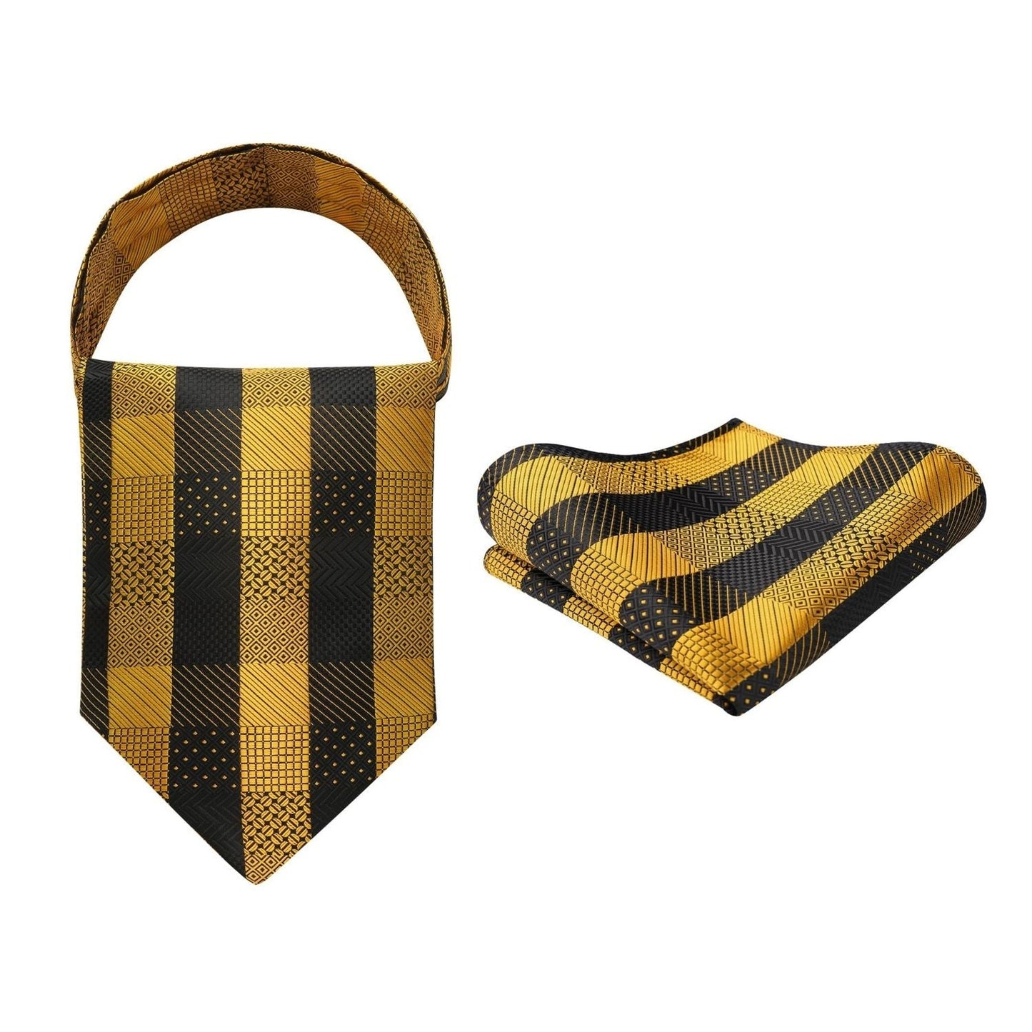 Hisdern Gold Checkered Men’s Neckwear for Casual Style