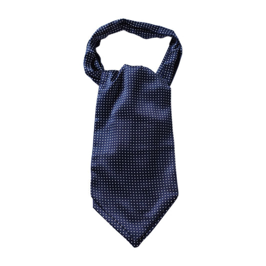 Hisdern Polka Dot Ascot Navy Blue Cravat for Men Vintage Style Neckwear