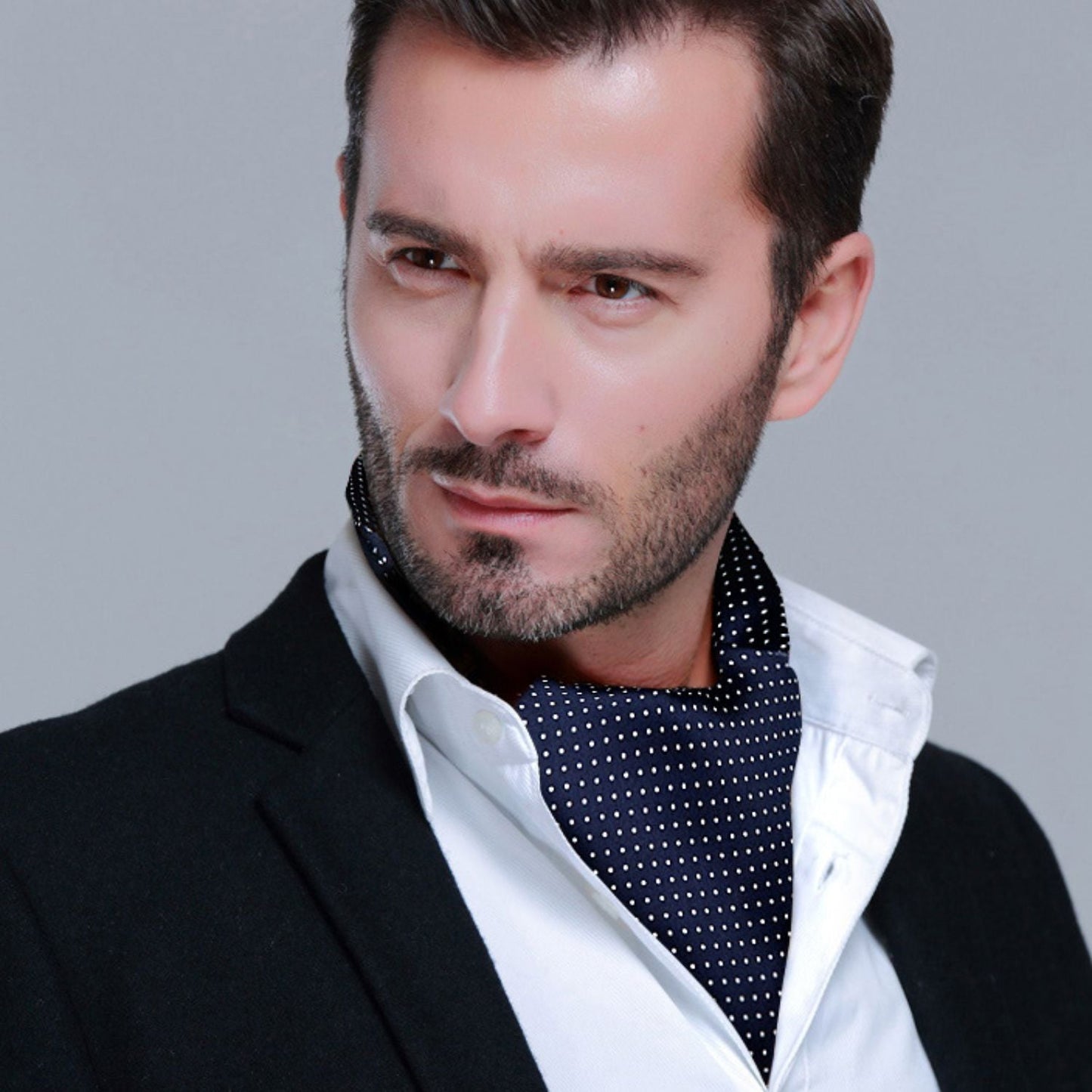 Hisdern Polka Dot Ascot Blue Cravat for Men Vintage Style Neckwear