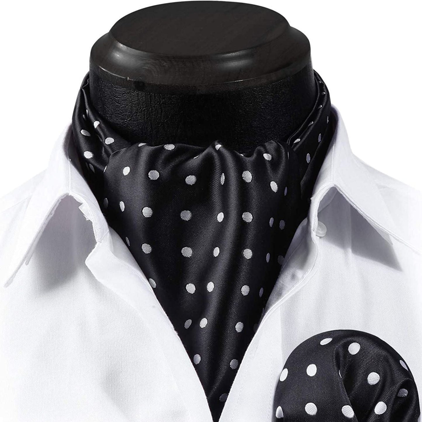 Hisdern Polka Dot Ascot Black Cravat for Men Vintage Style Neckwear