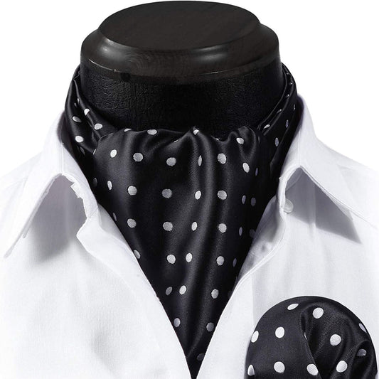Hisdern Polka Dot Ascot Black Cravat for Men Vintage Style Neckwear