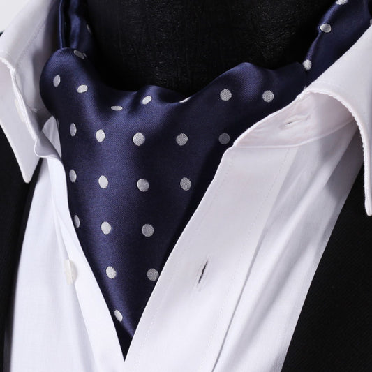 Hisdern Polka Dot Ascot Navy Blue Cravat for Men Vintage Style Neckwear