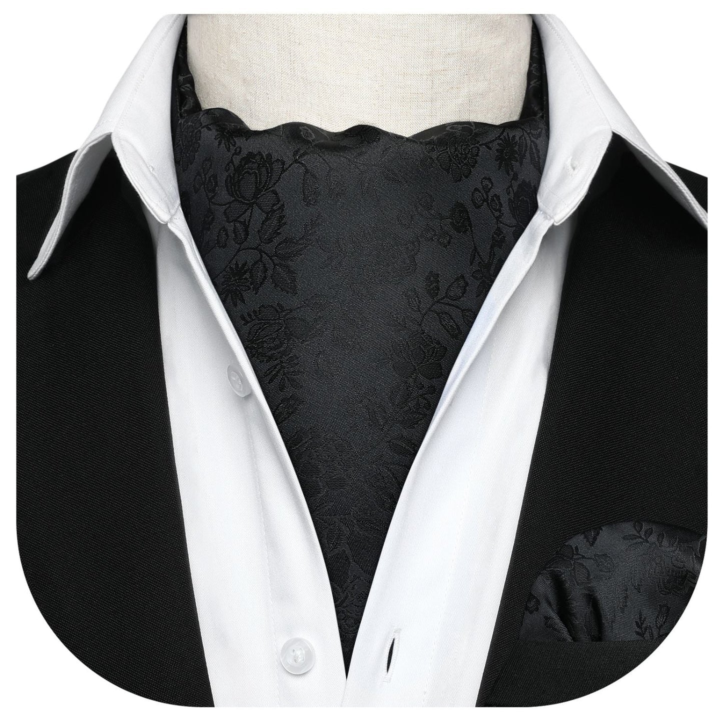 Hisdern Floral Black Ascot Cravat for Men Wedding Formal