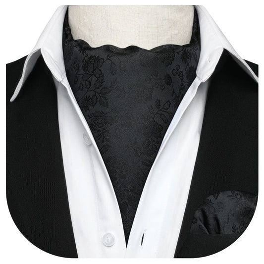 Hisdern Floral Black Ascot Cravat for Men Wedding Formal