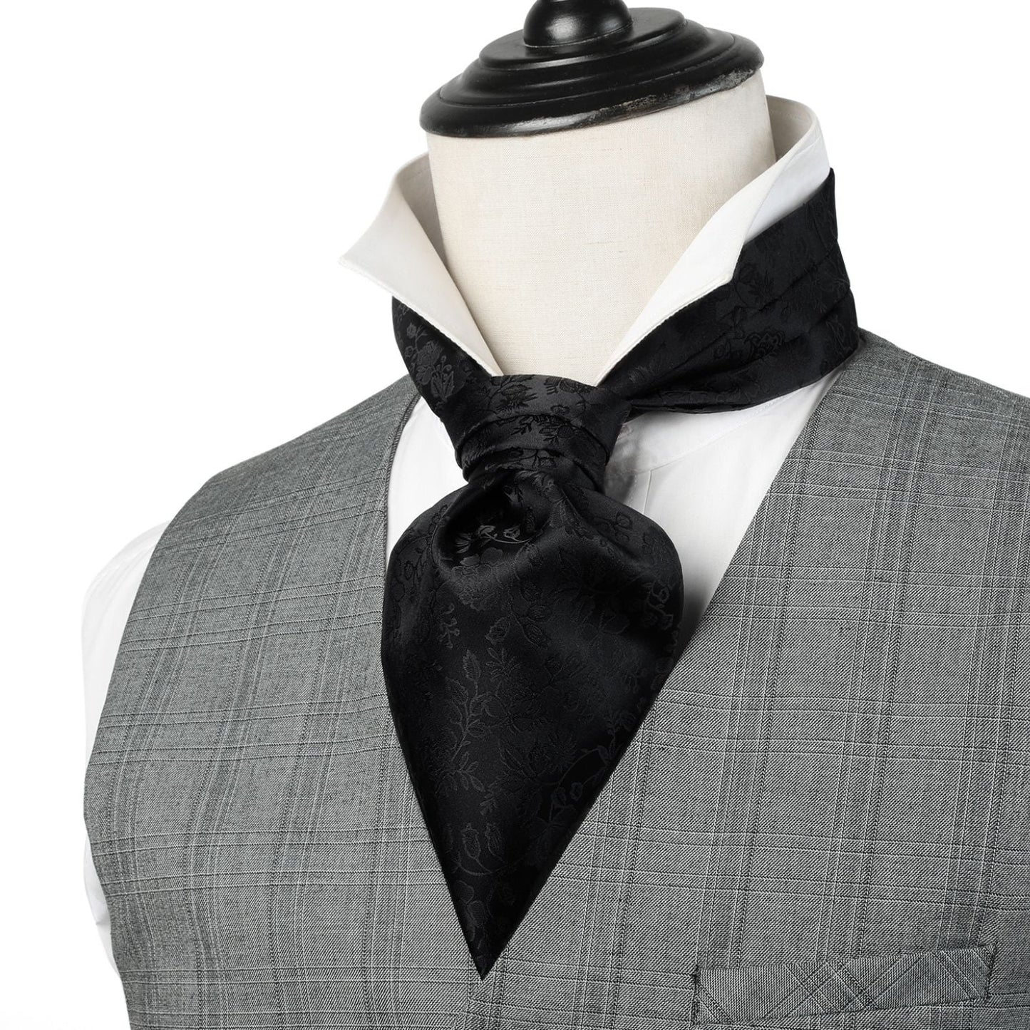 Hisdern Floral Black Ascot Cravat for Men Wedding Formal