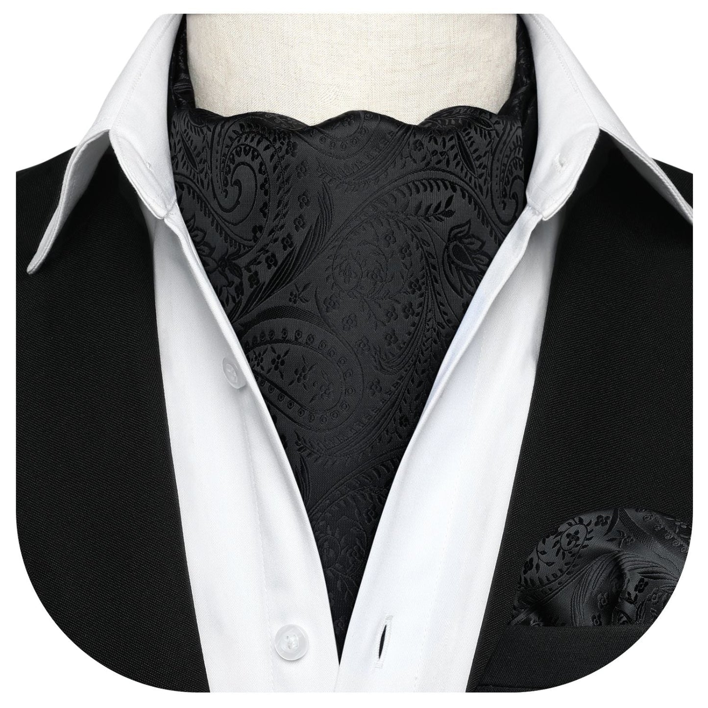 Hisdern Paisley Ascot Cravat for Men Navy Blue Formal Neckwear