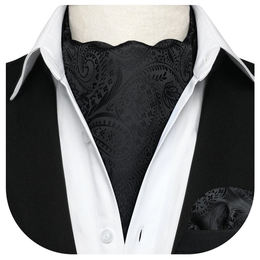 Hisdern Paisley Ascot Cravat for Men Navy Blue Formal Neckwear