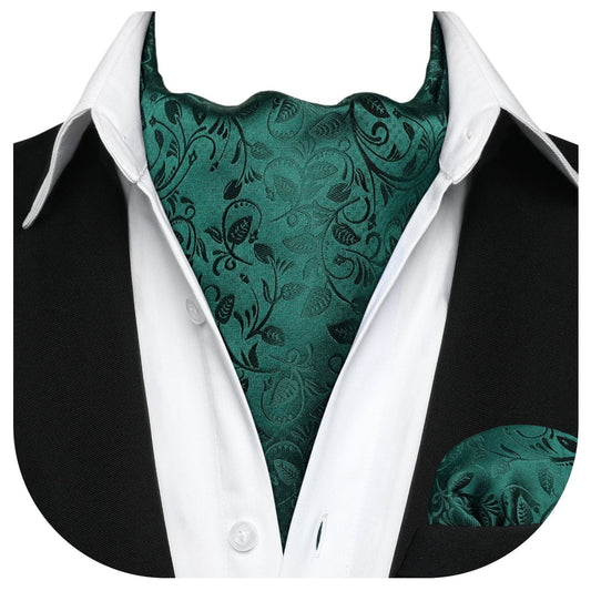 Hisdern Floral Green Ascot Cravat for Men Wedding Formal