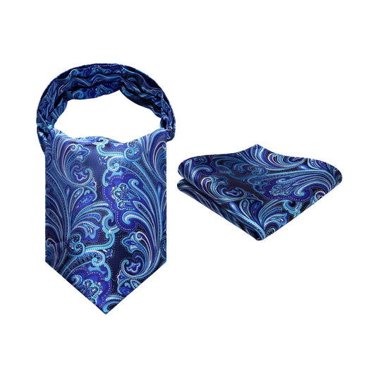 Hisdern Paisley Ascot Cravat for Men Blue Purple Formal Neckwear