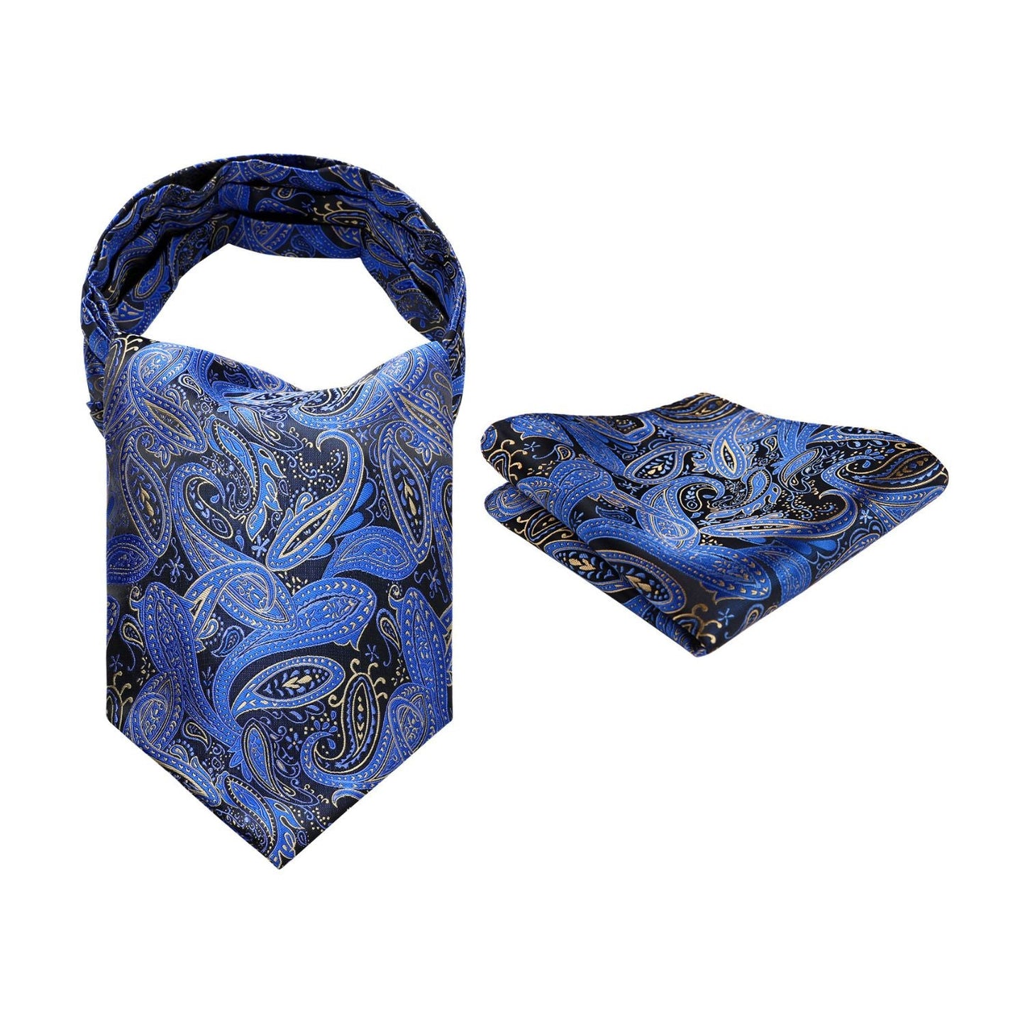 Hisdern Paisley Ascot Cravat for Men Blue Beige Formal Neckwear
