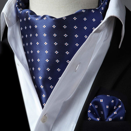 Hisdern Floral Blue Ascot Cravat for Men Wedding Formal