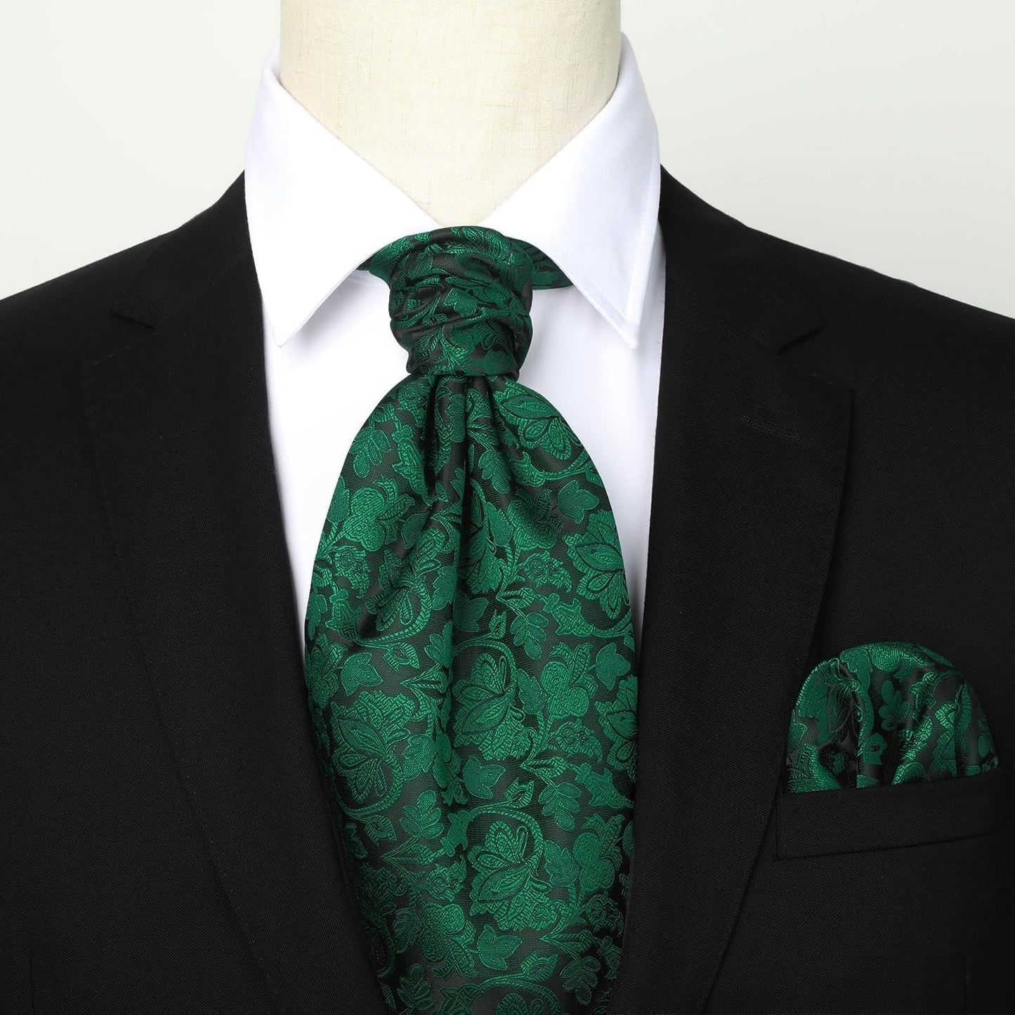 Hisdern Floral Green Ascot Cravat for Men Wedding Formal