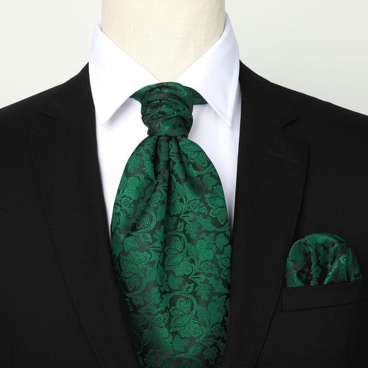 Hisdern Floral Green Ascot Cravat for Men Wedding Formal