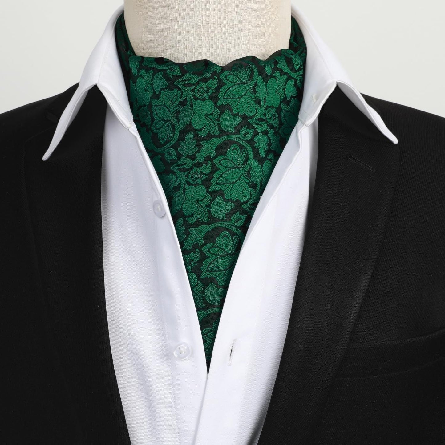Hisdern Floral Green Ascot Cravat for Men Wedding Formal