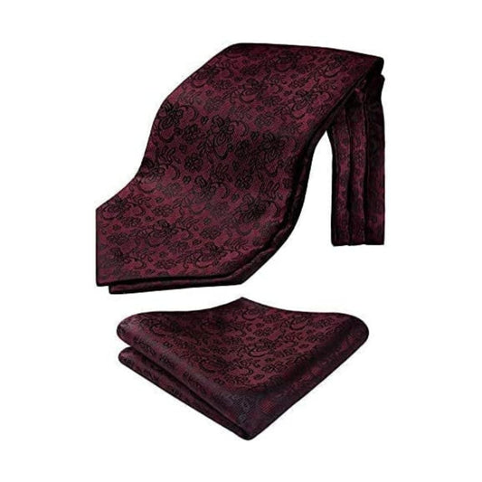 Hisdern Floral Burgundy Ascot Cravat for Men Wedding Formal